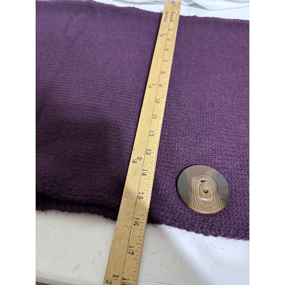 Plum Knit Button Wrap Scarf Shawl One Size Cozy Textured Knit Purple